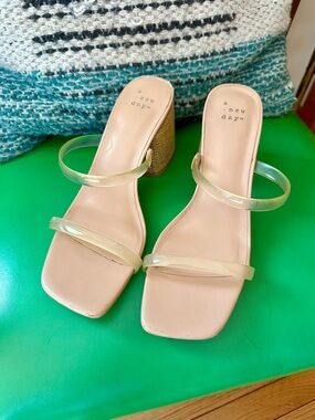 a new day Square-Toe Heeled Sandals with Clear Straps
